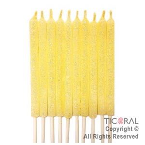 VELA LISA GIBREADA PASTEL AMARILLO CON PINCHE X 10